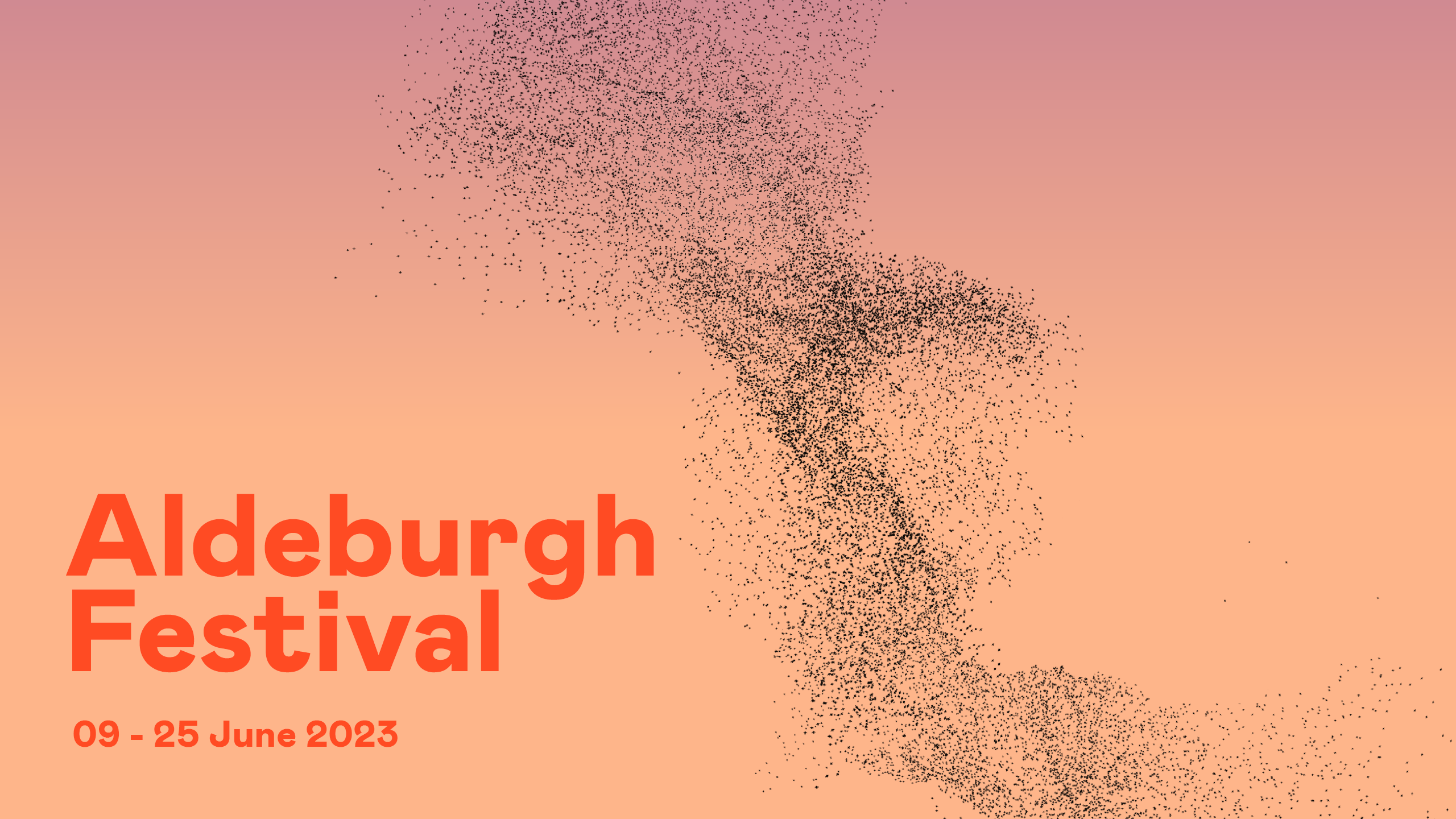 Aldeburgh Festival 2023 poster with starlings flying in the sky
